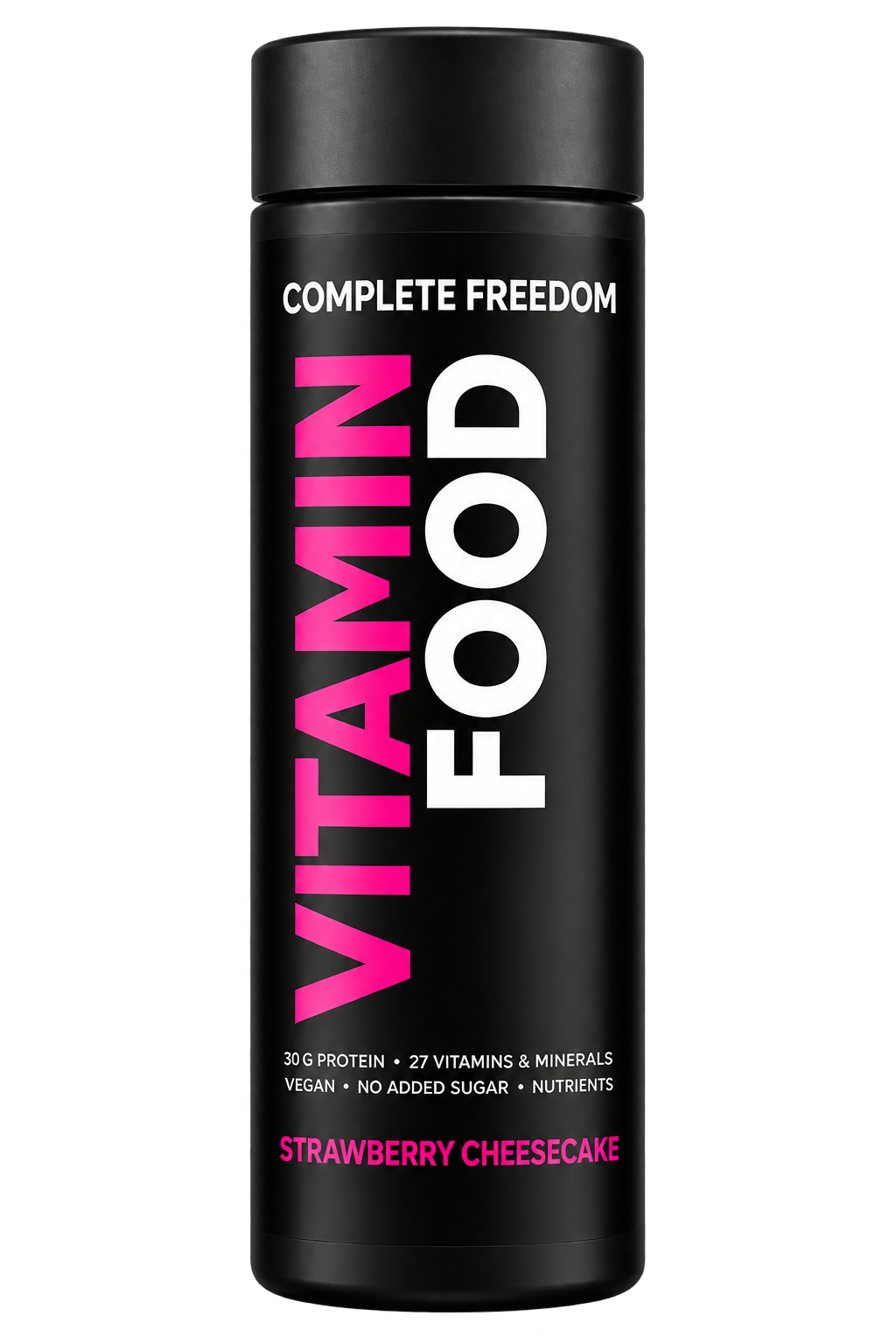 Vitaminfood Strawberry Cheesecake vegan ready-to-drink meal, front of bottle